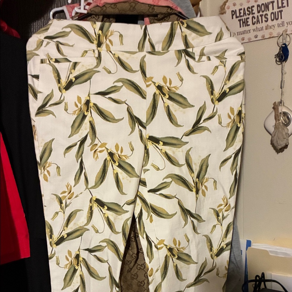 Chico's Floral Ankle Pants - Cream and Green